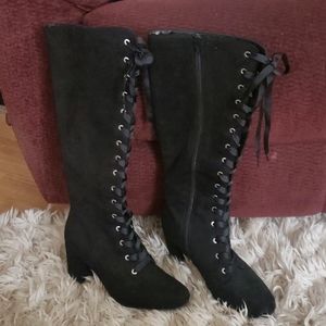 Lace up black suede boots